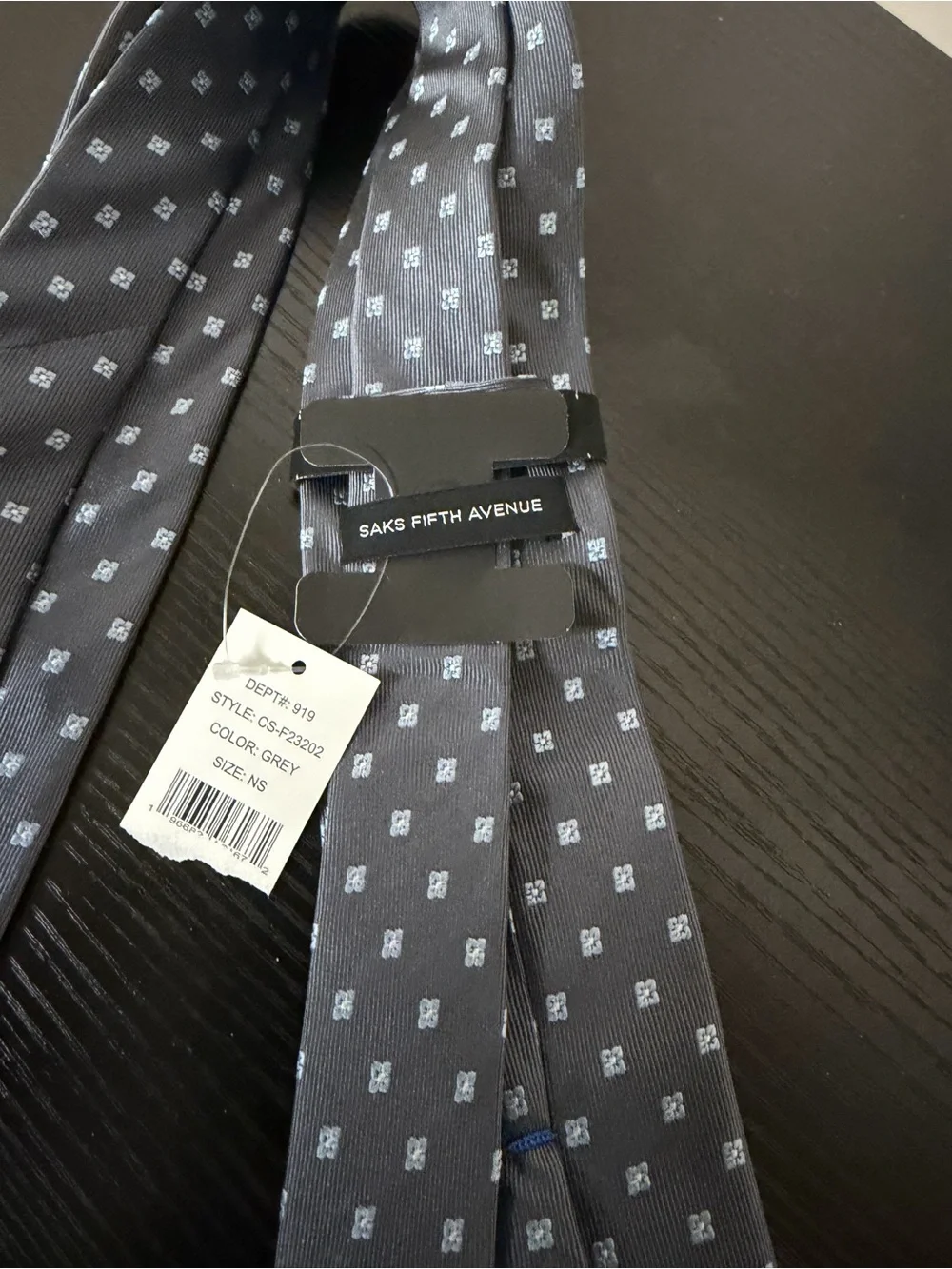 Saks Fifth Avenue Gray Tie with White Micro Squares 3” x 58”